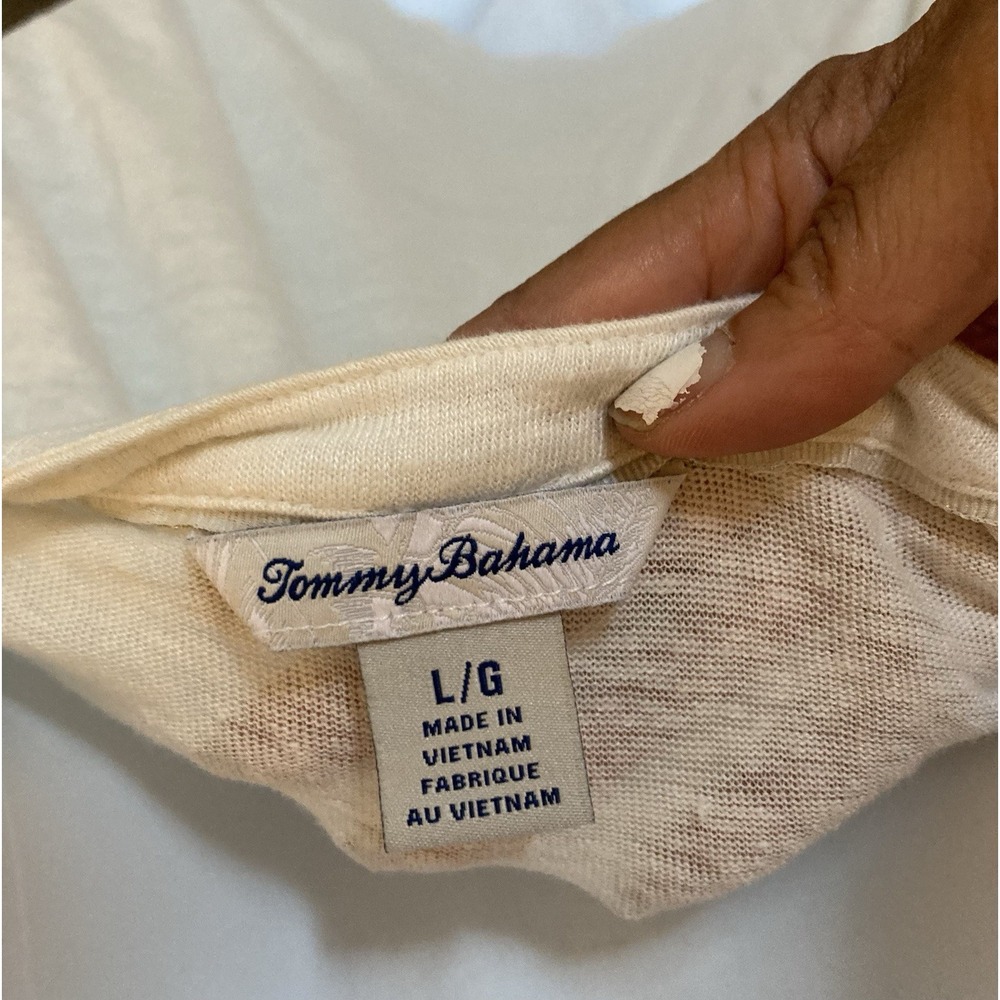 New York Yankees Sz Large Tommy‎ Bahama Ivory Shirt Women’s Tie Button Up Linen? - Picture 5 of 5